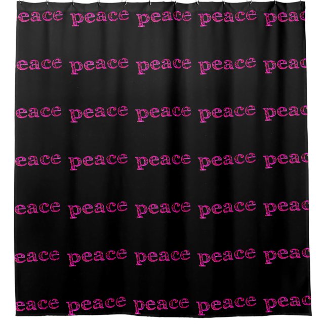 pink peace  on black shower curtain (Front)
