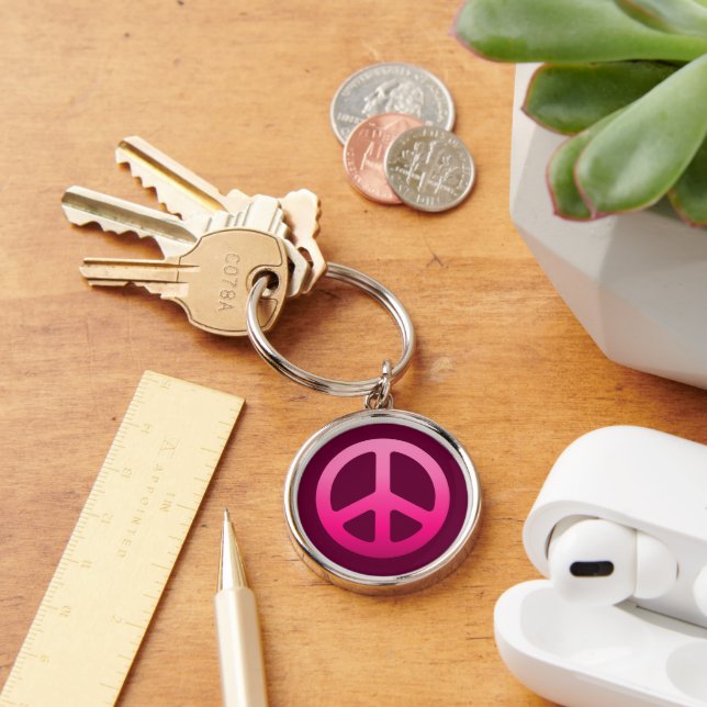 Pink Peace Sign Key Ring (Desk)