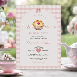 Pink Peach A Little Cutie Pie Gingham Baby Shower Invitation