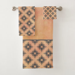 Pink, Peach, and Bronze Diamond Burst Pattern Bath Towel Set