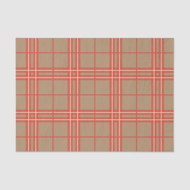 Pink, Peach and Brown Plaid Tissue Paper (Front)