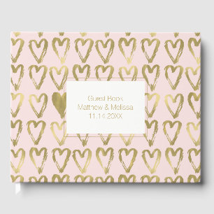 Pink Peach and Gold Hearts Wedding Guest Book