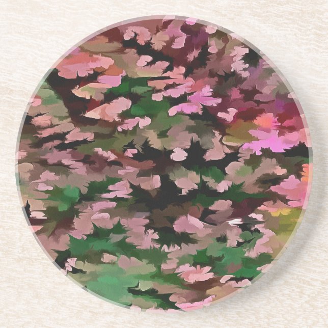 Pink, Peach and Green Camouflage Pattern Coaster (Front)