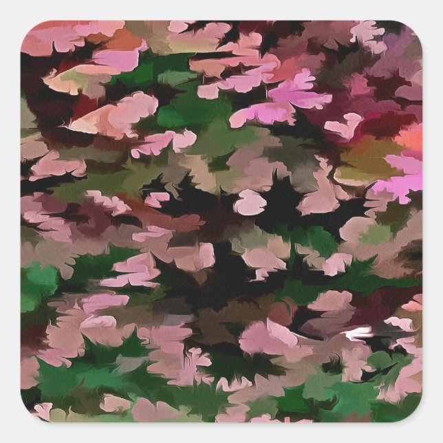 Pink, Peach and Green Camouflage Pattern Square Sticker (Front)