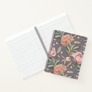 Pink, peach and grey floral pattern notebook