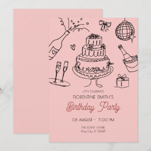 Pink peach birthday party invitation