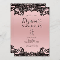 Pink Peach Black Ink Lace Sweet 16 Party