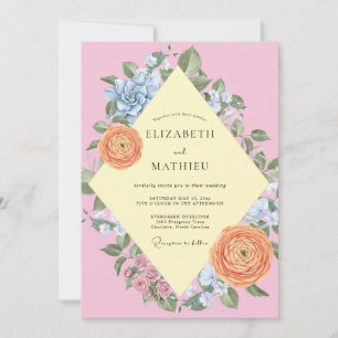 Pink Peach Blossom Wedding Invitation