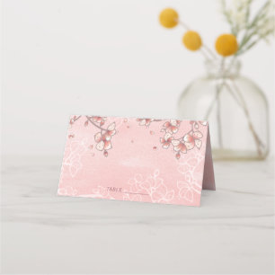 Pink Peach Blossoms Romantic Florals Asian Wedding Place Card