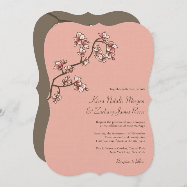 Pink Peach Blossoms Sakura Chinese Wedding Invite (Front/Back)