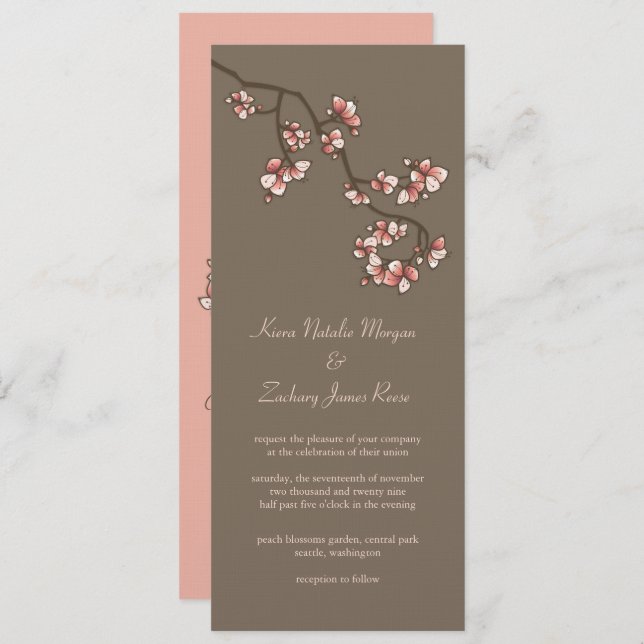 Pink Peach Blossoms Sakura Chinese Wedding Invite (Front/Back)