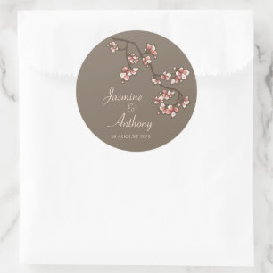 Pink Peach Blossoms Sakura Modern Asian Wedding Classic Round Sticker