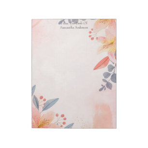 Pink Peach Blue Coral Floral From The Desk of Notepad