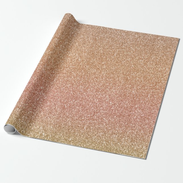 Pink Peach Blush Ombre Gold Glitter Wrapping Paper (Unrolled)