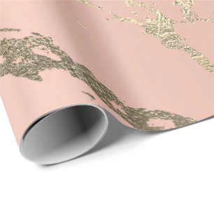 Pink Peach Blush Pastel Gold Marble Shiny Abstract Wrapping Paper