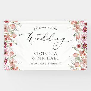 Pink Peach Botanical Welcome to Wedding  Banner