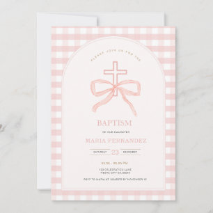 Pink Peach Bow Coquette Christening Invite