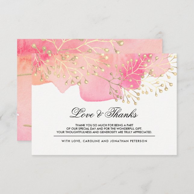 Pink Peach Branches Wedding  Thank You Card (Front/Back)