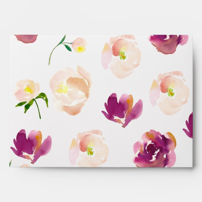 Pink Peach Burgundy Watercolor Floral Envelope (Front)