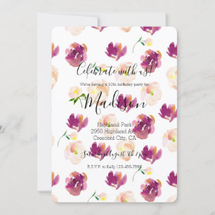 Pink Peach Burgundy Watercolor Floral Invitation