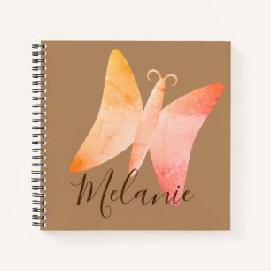 Pink Peach Butterfly Personalised Spiral Notebook