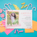 Pink & Peach Confetti Photo Kids Birthday Party Invitation<br><div class="desc">Cute kids birthday party invitation featuring a photo of your child framed pink and peach lines and decorated with confetti in matching colours. Let's Celebrate is written across the bottom of the photo.</div>