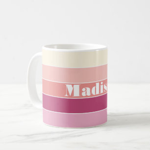Pink Peach Custom Summer Color Block Stripes Coffee Mug