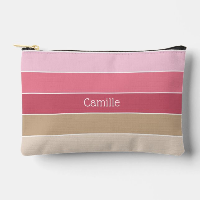 pink peach Custom Summer Colour Block Stripes Accessory Pouch (Front)