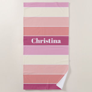 Pink Peach Custom Summer Colour Block Stripes Beach Towel