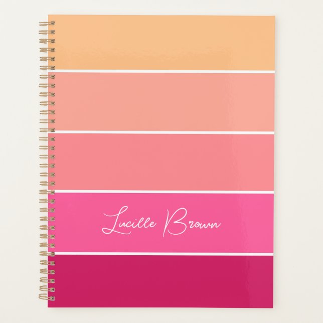 Pink Peach Custom Summer Colour Block Stripes Planner (Front)