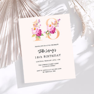 Pink peach floral 18th birthday budget invitation