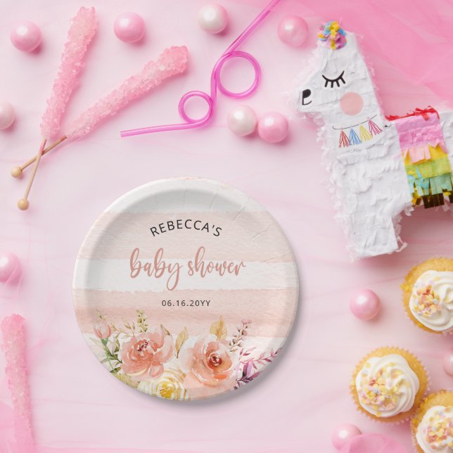 Pink & Peach Floral Baby Shower Paper Plates (Party)