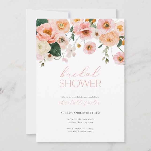 Pink & Peach Floral Bridal Shower Invitation (Front)