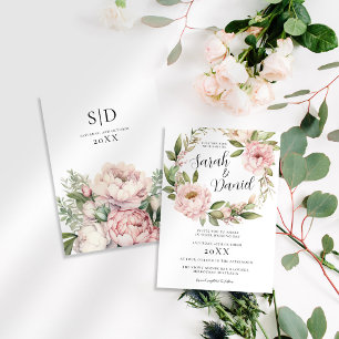 Pink Peach Floral Elegant Wedding Invitation