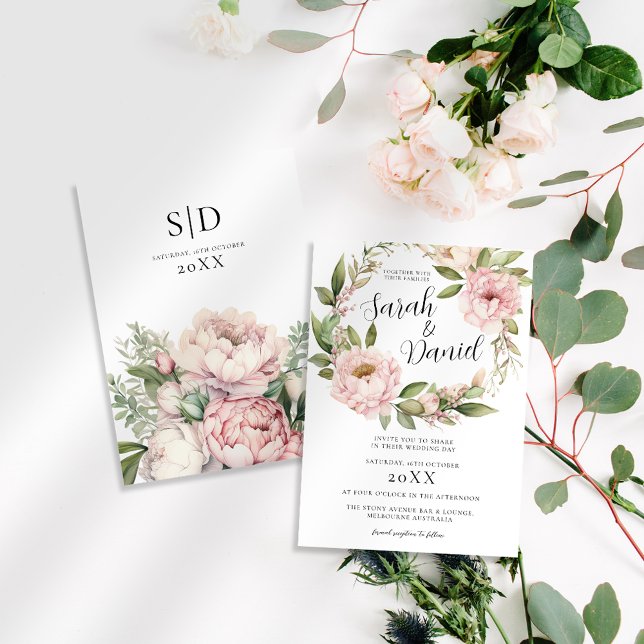 Pink Peach Floral Elegant Wedding Invitation (Creator Uploaded)