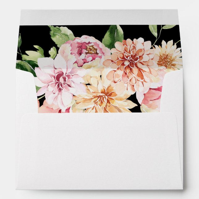Pink & Peach Floral & Greenery - Black Envelope (Back (Bottom))