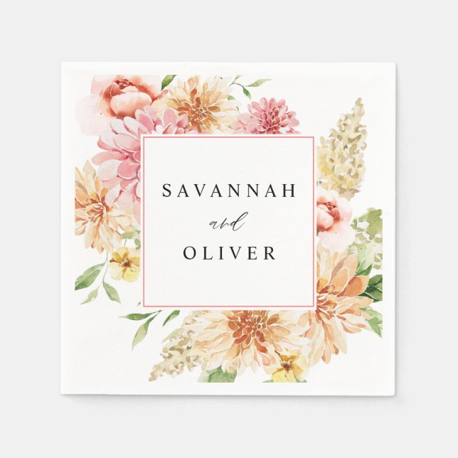 Pink & Peach Floral & Greenery Name 2 Napkin (Front)