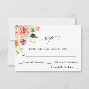 Pink & Peach Floral & Greenery no Meal RSVP V2 Card