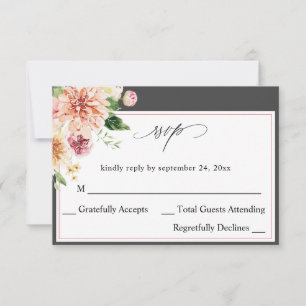 Pink & Peach Floral & Greenery no Meal RSVP V2 G Card