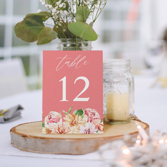 Pink & Peach Floral & Greenery Table Number - Pink (Creator Uploaded)