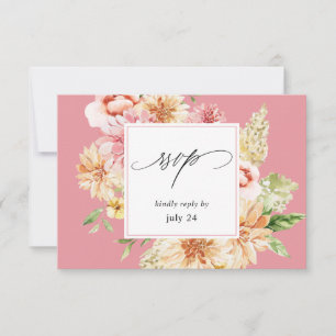 Pink & Peach Floral & Greenery w Meal RSVP 2 Pink Card