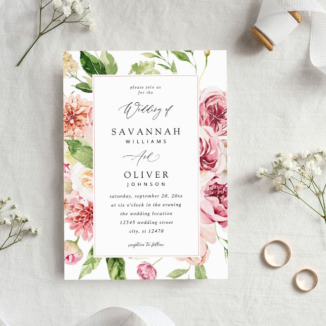 Pink & Peach Floral & Greenery Wedding V2 w Frame Invitation (Creator Uploaded)