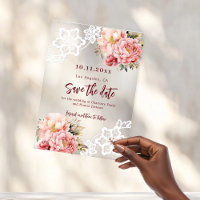 Pink peach floral lace wedding Save the Date card