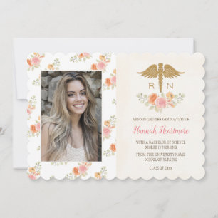 Pink Peach Floral Nursing School Grad Announcement
