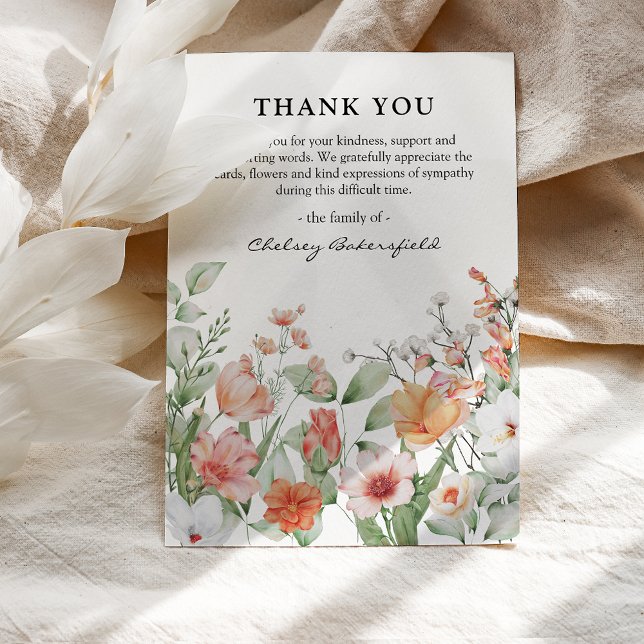 Pink & Peach Floral Photo Keepsake Memorial Thank You Card (Creator Uploaded)