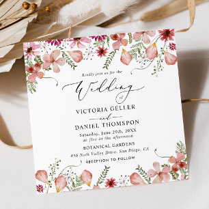 Pink Peach Floral Square Wedding  Invitation