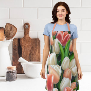 Pink Peach Floral Tulips Apron