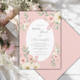 Pink Peach Floral Vintage Bridal Shower Invitation