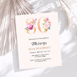 Pink peach florals 80th birthday budget invitation<br><div class="desc">A modern,  stylish and glamourous invitation for a 80th birthday party.  A peach coloured background.  Decorated with foral numbers in faux gold and pink.  The name is written with a modern hand lettered style script.  Personalise and add your party details. 

1 sheet = 1 invitation printed edge to edge.</div>