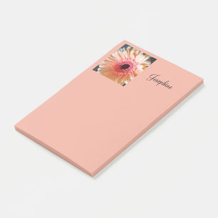 Pink Peach Flower Personalised Post it Notes 4x6